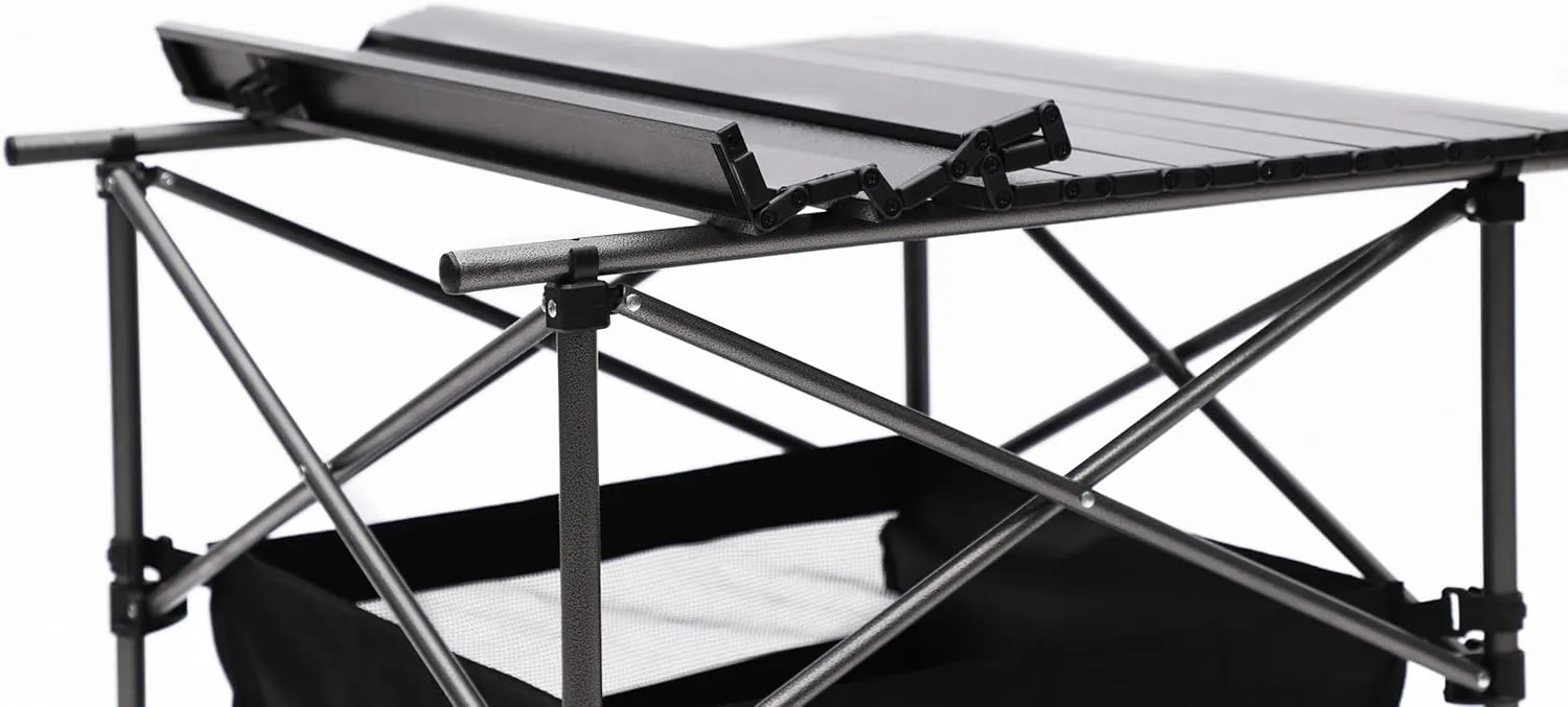 Square Folding Aluminum Table, Lightweight Roll Up Design Portable Outdoor Table with Carry Bag, 120lb Capacity, Water Resistant Surface for Camping, BBQ, Patio, Beach, Black