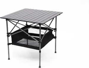 Square Folding Aluminum Table, Lightweight Roll Up Design Portable Outdoor Table with Carry Bag, 120lb Capacity, Water Resistant Surface for Camping, BBQ, Patio, Beach, Black