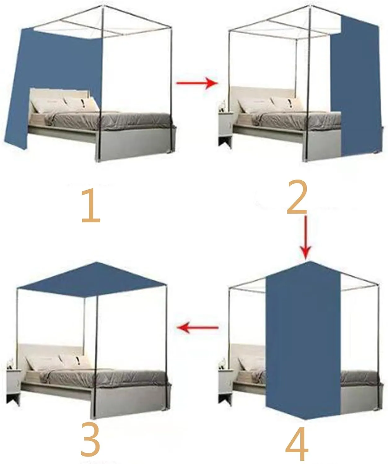 Square One Piece 4 Corner Mosquito Netting Bracket, Stainless Steel Mosquito Net Frame, Bed Stand Canopy Post with Curtain, for Bed,B,Twin