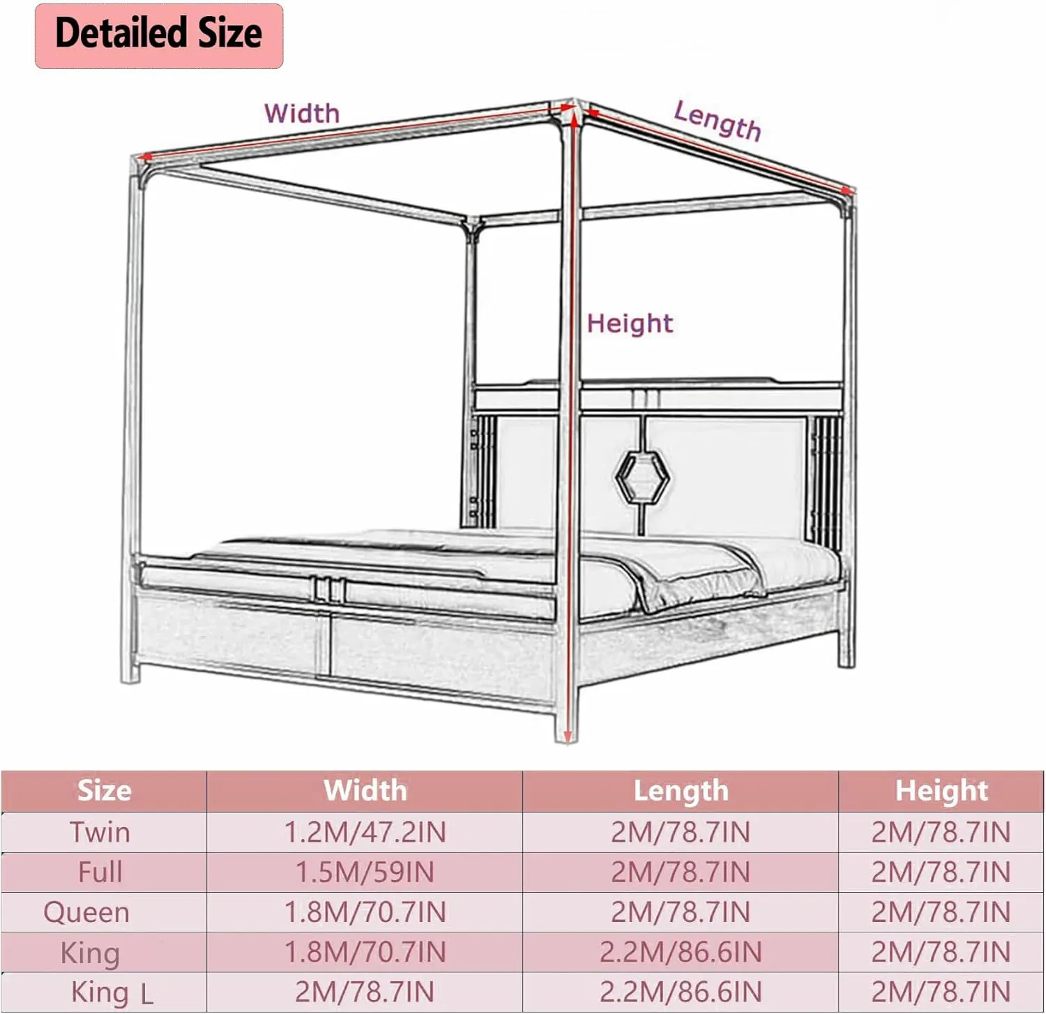 Square One Piece 4 Corner Mosquito Netting Bracket, Stainless Steel Mosquito Net Frame, Bed Stand Canopy Post with Curtain, for Bed,B,Twin