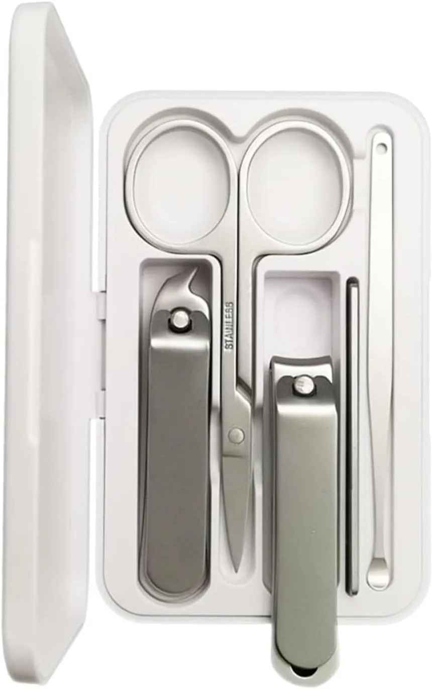 Stainless Steel Manicure Set, 5-Piece Nail Care Kit with Nail Clippers and Scissors, Travel Size