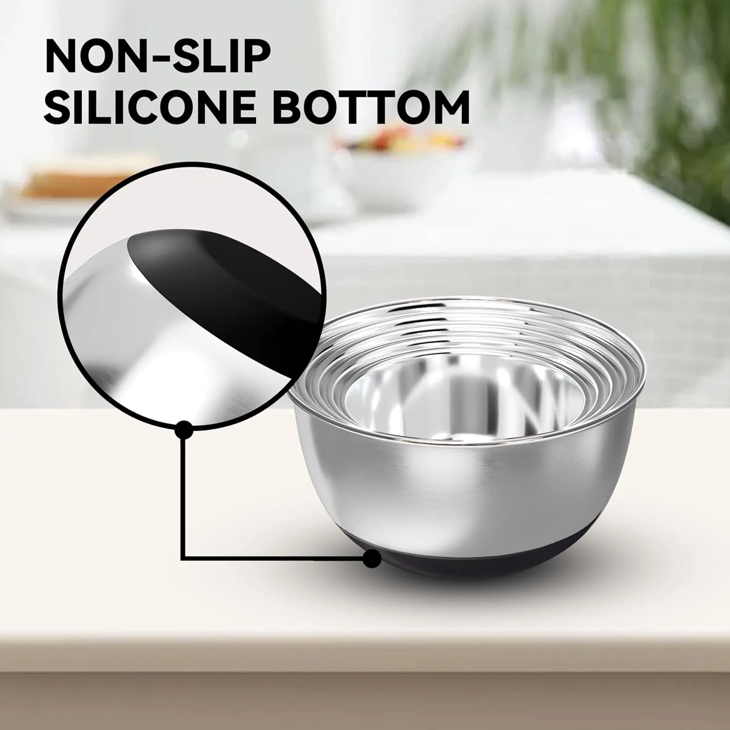 Stainless Steel Mixing Bowls with Airtight Lids Set of 5, Nesting Mixing Bowls for Kitchen, Black, Dishwasher Safe, Non-Slip, Multi-Purpose for Cooking, Baking, Prepping & Food Storage