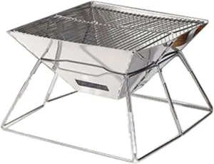 Stainless Steel Outdoor BBQ Grill, Foldable Charcoal Grill with Anti-Slip Feet, Portable for Camping, Beach & Backyard, Even Heat Distribution (B Heightened)
