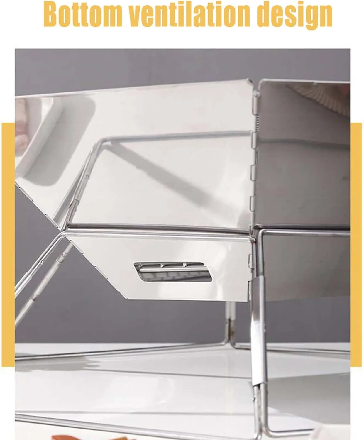 Stainless Steel Outdoor BBQ Grill, Foldable Charcoal Grill with Anti-Slip Feet, Portable for Camping, Beach & Backyard, Even Heat Distribution (B Heightened)