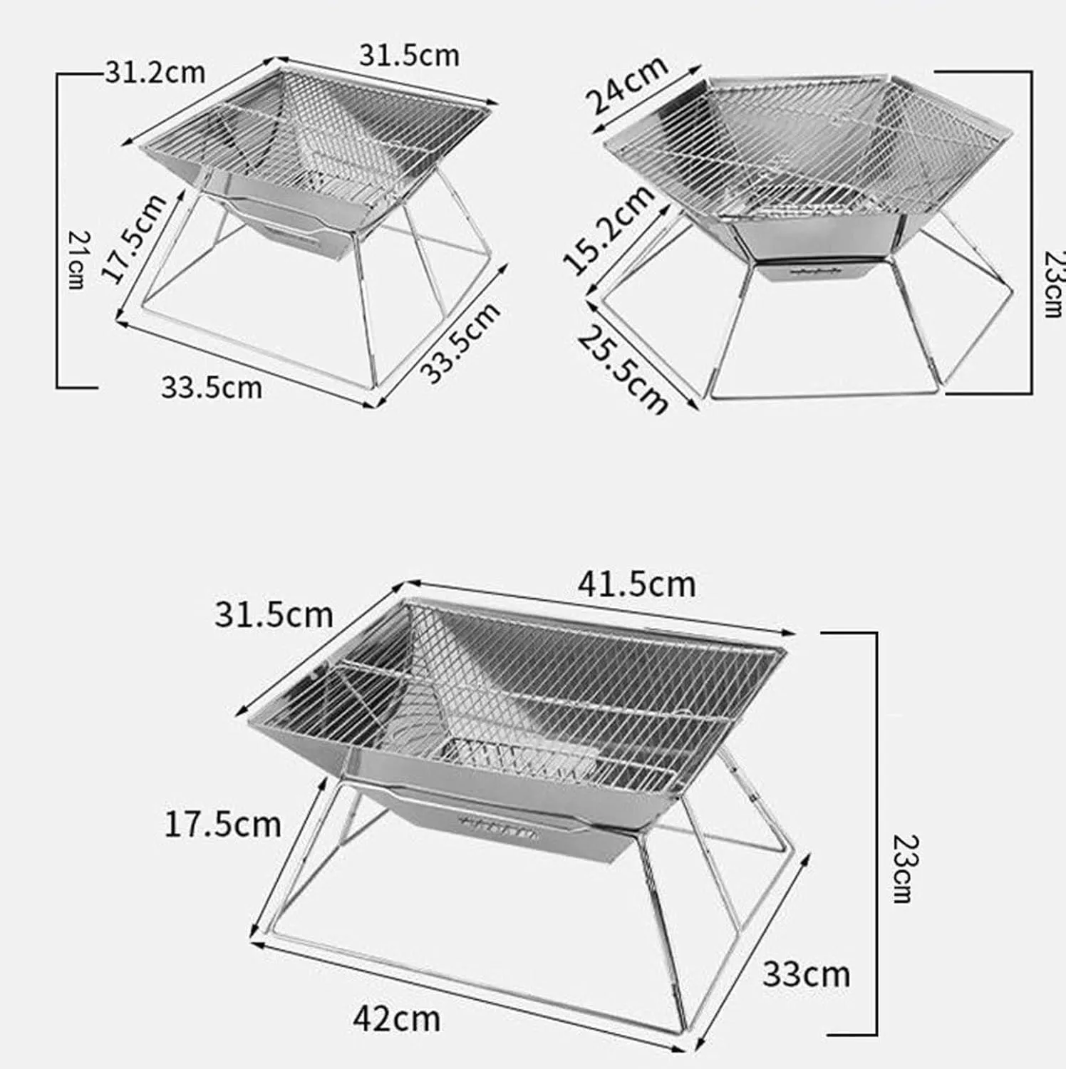 Stainless Steel Outdoor BBQ Grill, Foldable Charcoal Grill with Anti-Slip Feet, Portable for Camping, Beach & Backyard, Even Heat Distribution (B Heightened)