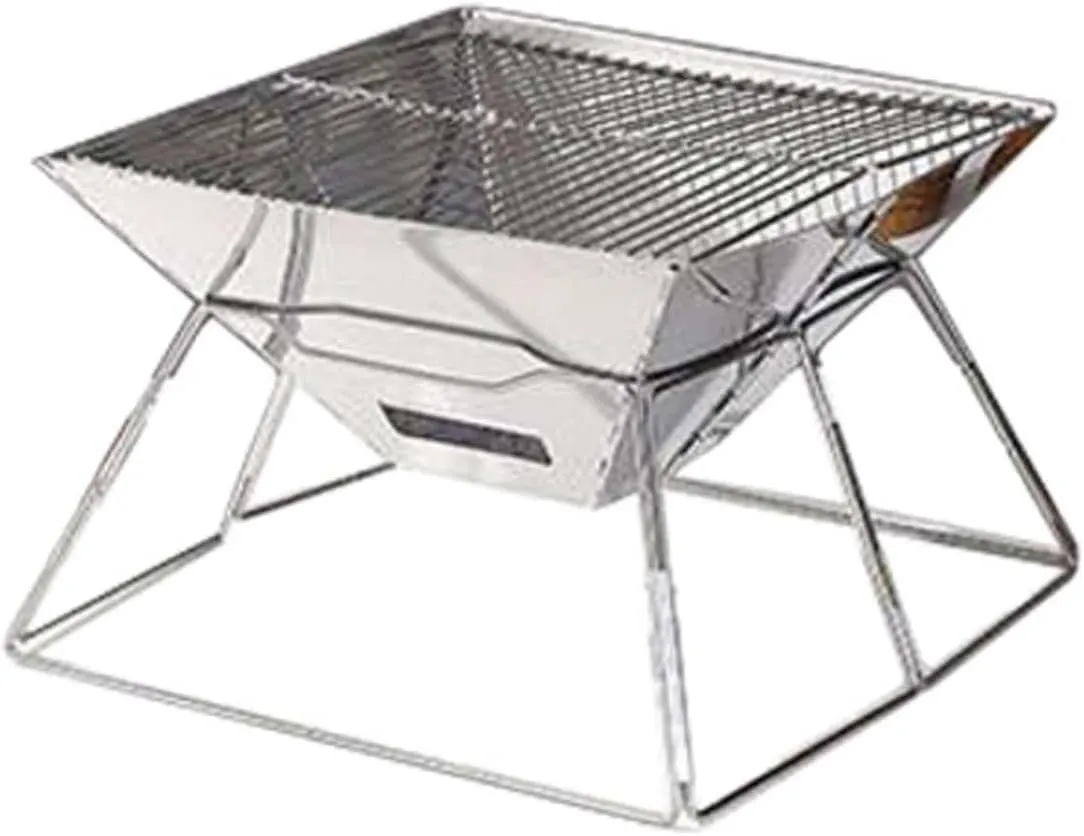 Stainless Steel Outdoor BBQ Grill, Foldable Charcoal Grill with Anti-Slip Feet, Portable for Camping, Beach & Backyard, Even Heat Distribution (B Heightened)