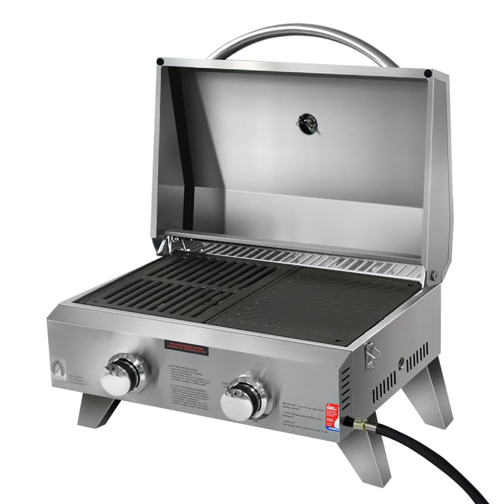 Stainless Steel Portable Gas LPG BBQ Twin Burner with Grill Plate Set