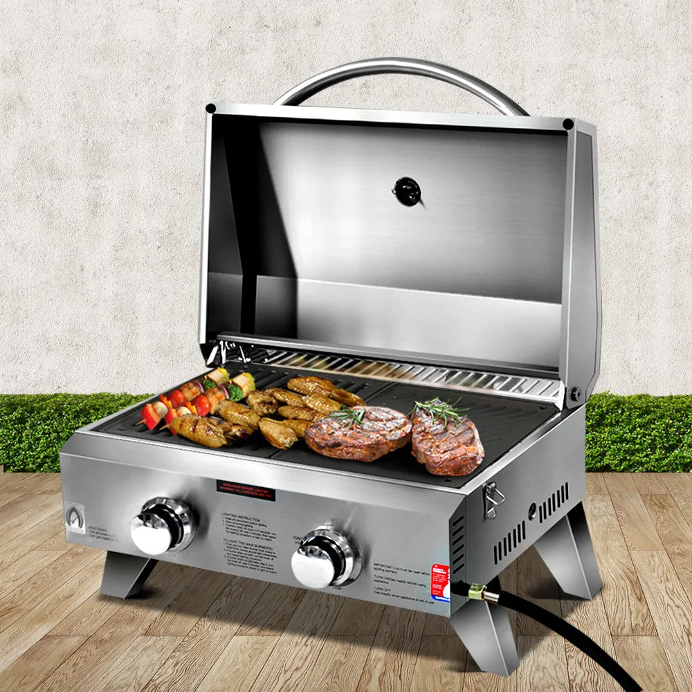 Stainless Steel Portable Gas LPG BBQ Twin Burner with Grill Plate Set