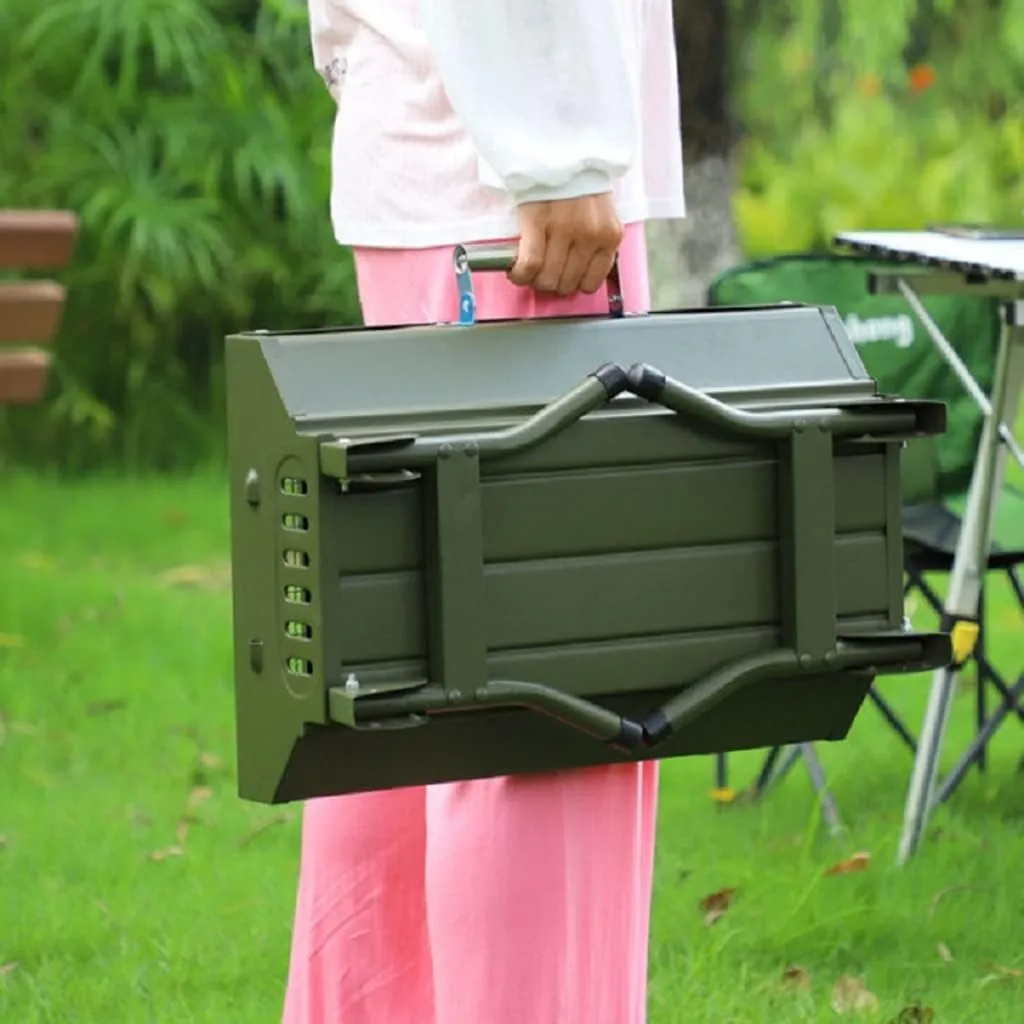 Stainless Steel Small Charcoal Grill, Portable Folding BBQ Set, for Outdoor Cooking Camping Hiking Picnics