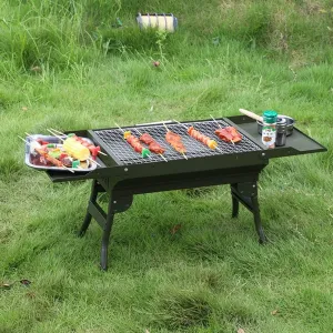 Stainless Steel Small Charcoal Grill, Portable Folding BBQ Set, for Outdoor Cooking Camping Hiking Picnics