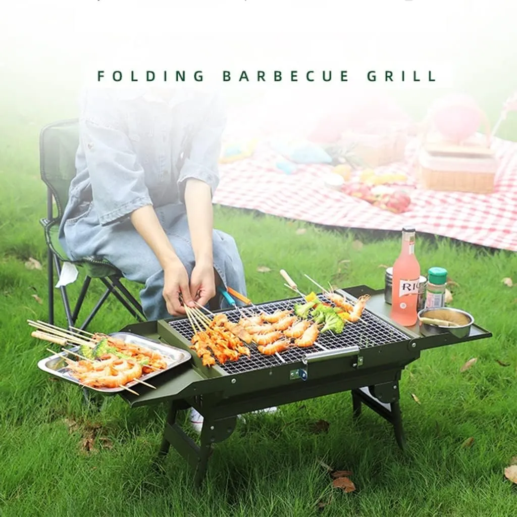 Stainless Steel Small Charcoal Grill, Portable Folding BBQ Set, for Outdoor Cooking Camping Hiking Picnics