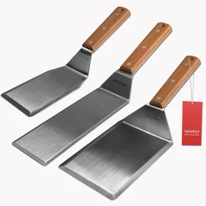 Stainless Steel Spatula Set, Grill Spatula Set with Full Tang Handle & Beveled Edges, Long Wide Spatula for Cast Iron Griddle BBQ Flat Top Grill, Pancake Spatula, Smash Burgers Metal Spatula