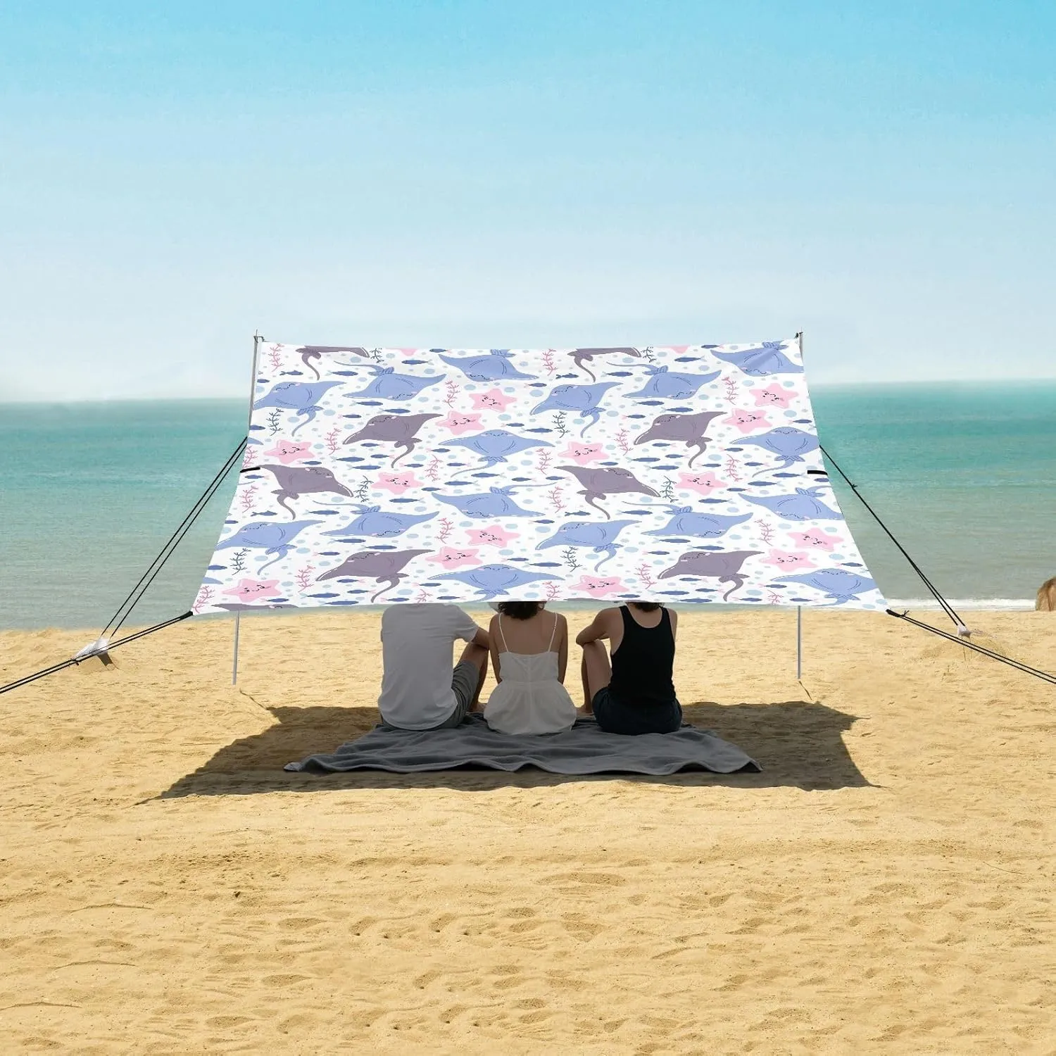 Starfish Stingrays Beach Canopy Tent Anti-UV & Wind Resistant, Camping Sun Shelter Easy Setup Portable,Outdoor Shade Tents with Sandbags,Sand Shovels,Ground Pegs & Stability Poles