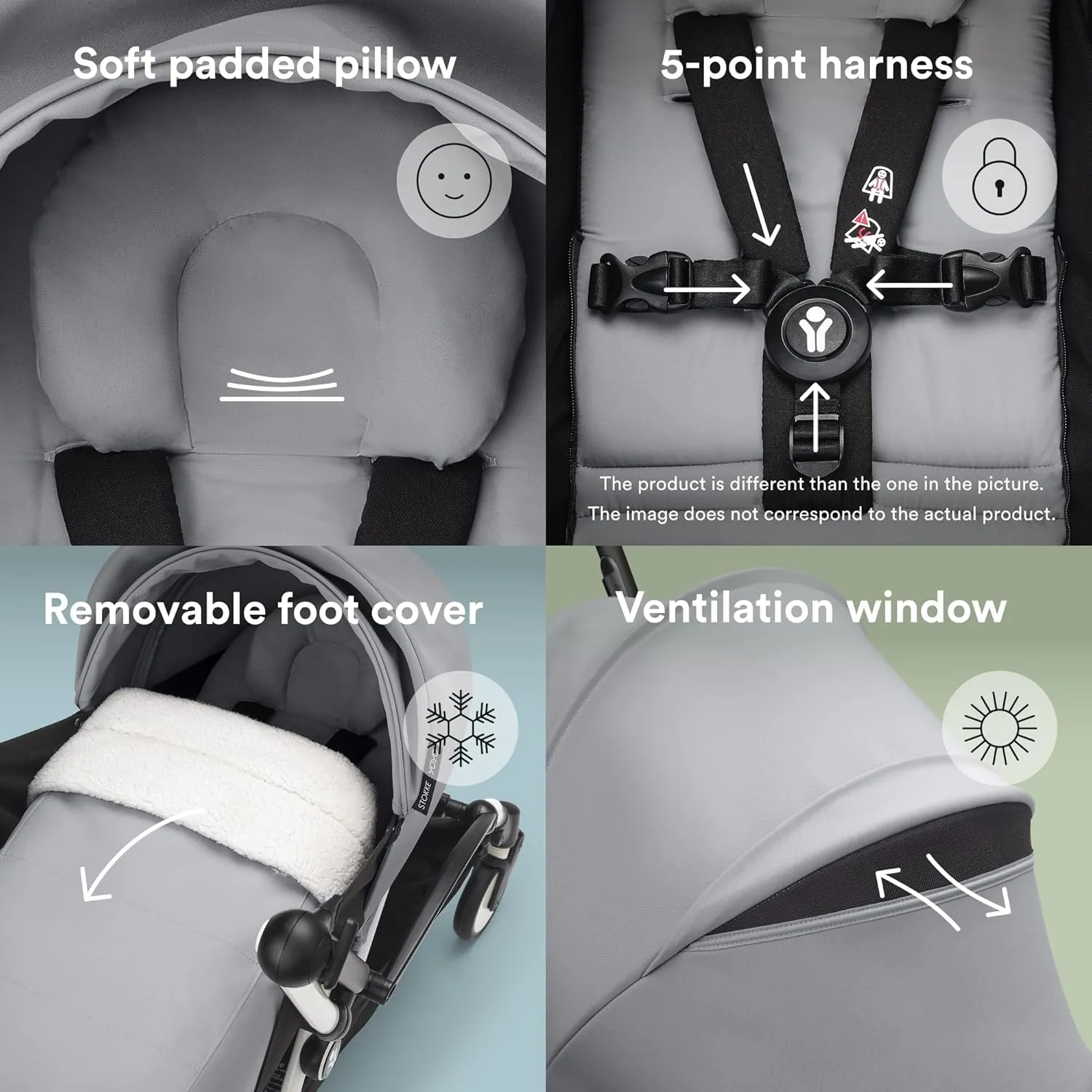 Stokke YOYO 0  Newborn Pack, Stone - Includes Mattress, Extendable Canopy & Five-Point Harness - Requires YOYO3 Frame (Sold Separately)