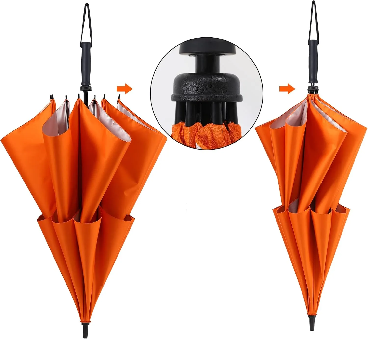 Storm Proof Umbrella Sports Golf Umbrella 62 Inch Large Size Sturdy Umbrella UV Protection And Resist Up 55 MPH Strong Wind For Men And Women (Orange)