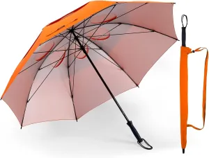 Storm Proof Umbrella Sports Golf Umbrella 62 Inch Large Size Sturdy Umbrella UV Protection And Resist Up 55 MPH Strong Wind For Men And Women (Orange)