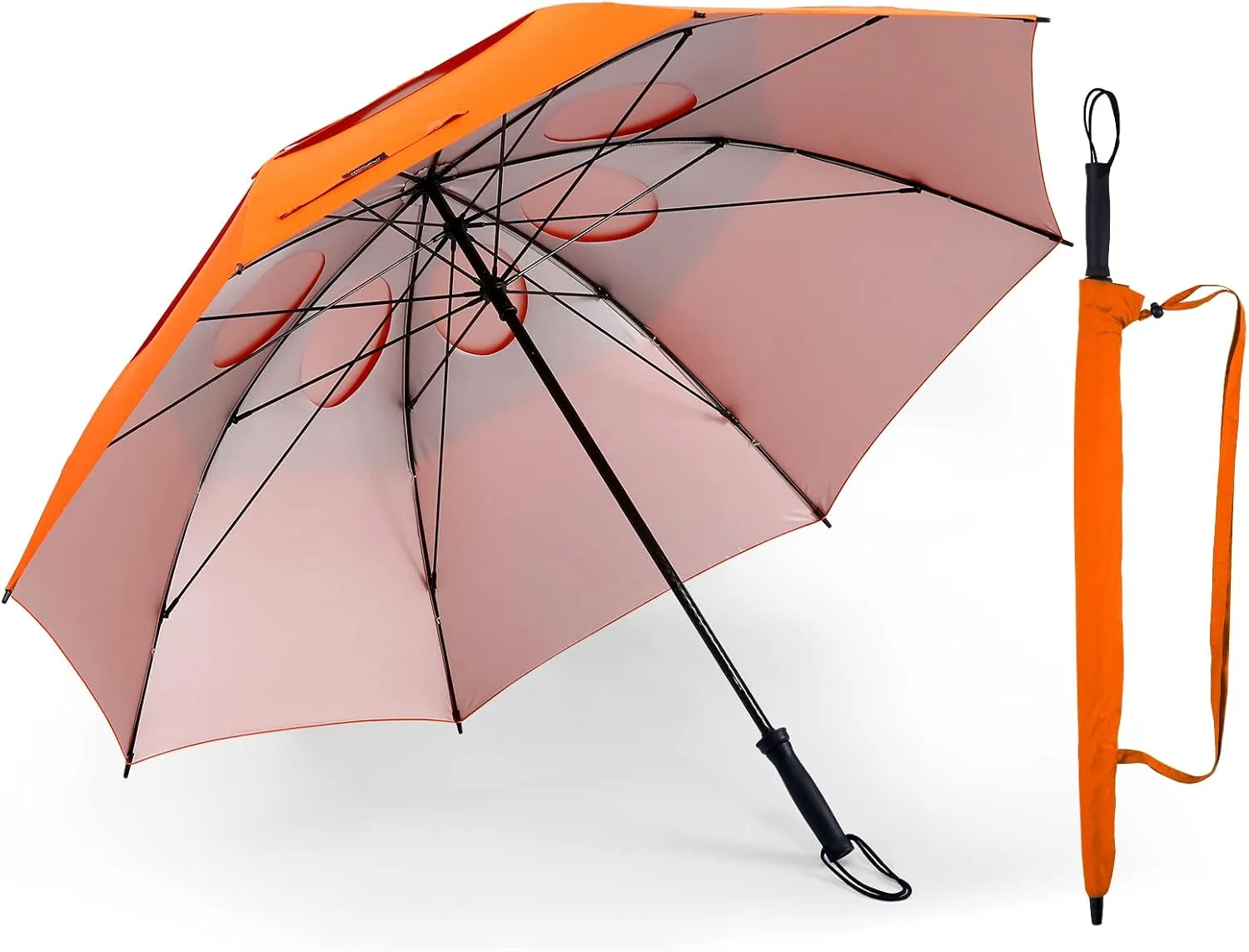 Storm Proof Umbrella Sports Golf Umbrella 62 Inch Large Size Sturdy Umbrella UV Protection And Resist Up 55 MPH Strong Wind For Men And Women (Orange)