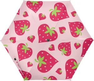 Strawberry Heart with Pink Background Automatic Mini Travel Windproof Umbrella Compact Auto Open/Close Small Lightweight Portable Folding Rain Umbrellas for Women Men