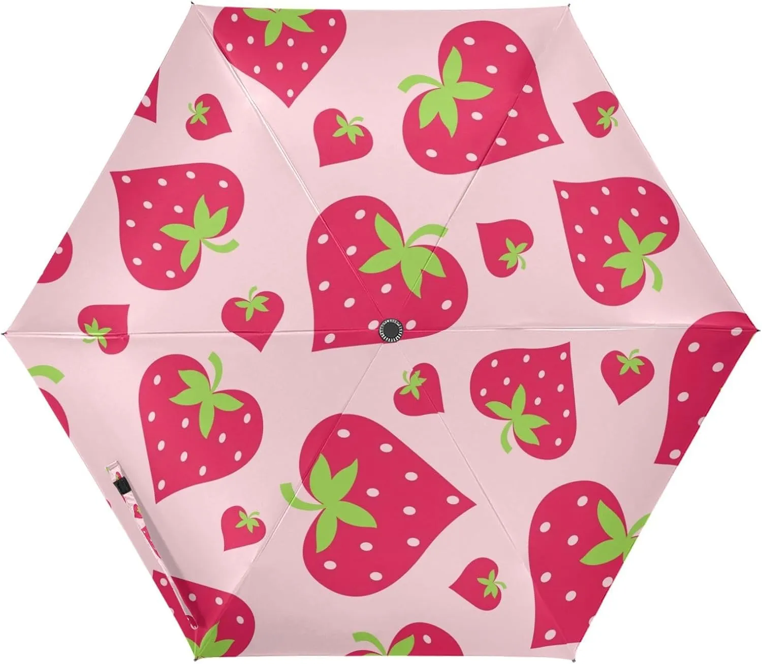 Strawberry Heart with Pink Background Automatic Mini Travel Windproof Umbrella Compact Auto Open/Close Small Lightweight Portable Folding Rain Umbrellas for Women Men