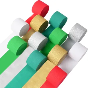 Streamers, 12 Rolls Christmas Crepe Paper Streamers, 6 Colors Christmas Party Streamers for Ceiling Background Wall Dining Table Door Window Staircase Yard Decoration