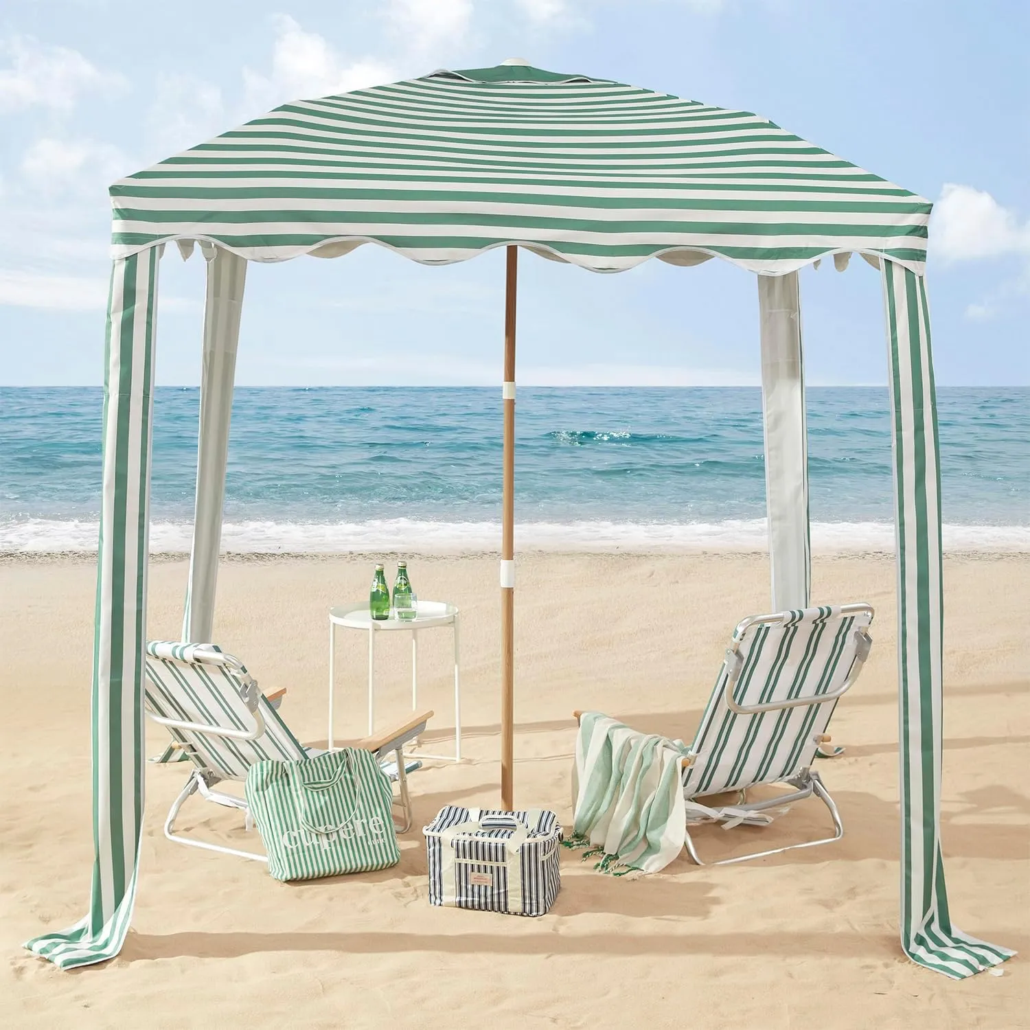 Striped Beach Cabana, 6.5FT × 6.5FT UPF 50  Sun Shelter, Easy Setup & Portable with Vent, Wind-Resistant Design with Sand Pockets (Avocado)