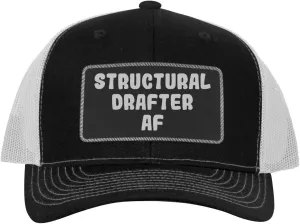 Structural Drafter AF - Leather Black Patch Engraved Trucker Hat