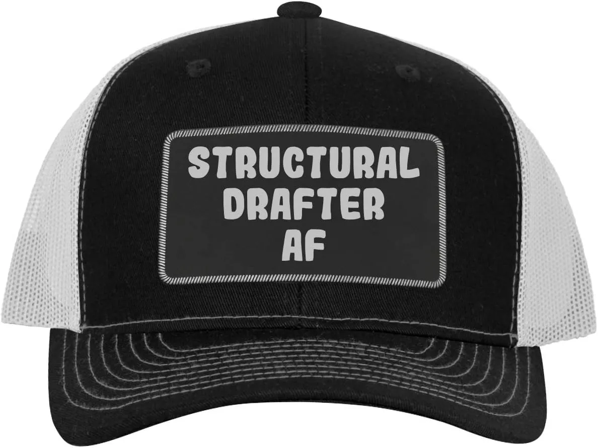 Structural Drafter AF - Leather Black Patch Engraved Trucker Hat