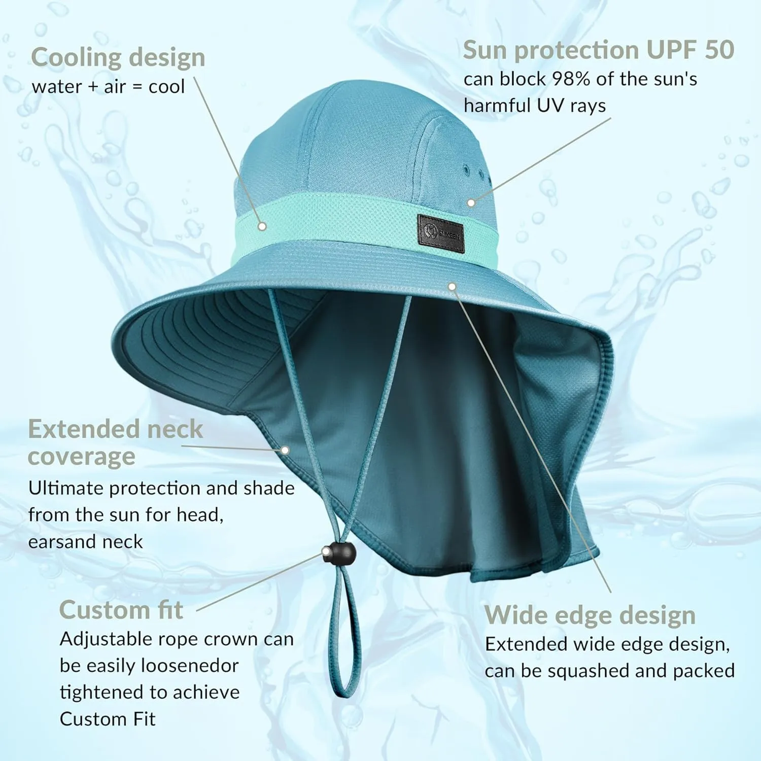 Sukeen Cooling Sun Hat for Men Women UPF50  Wide Brim Fishing Hat with Neck Flap Adjustable Foldable Bucket Hat for Hiking