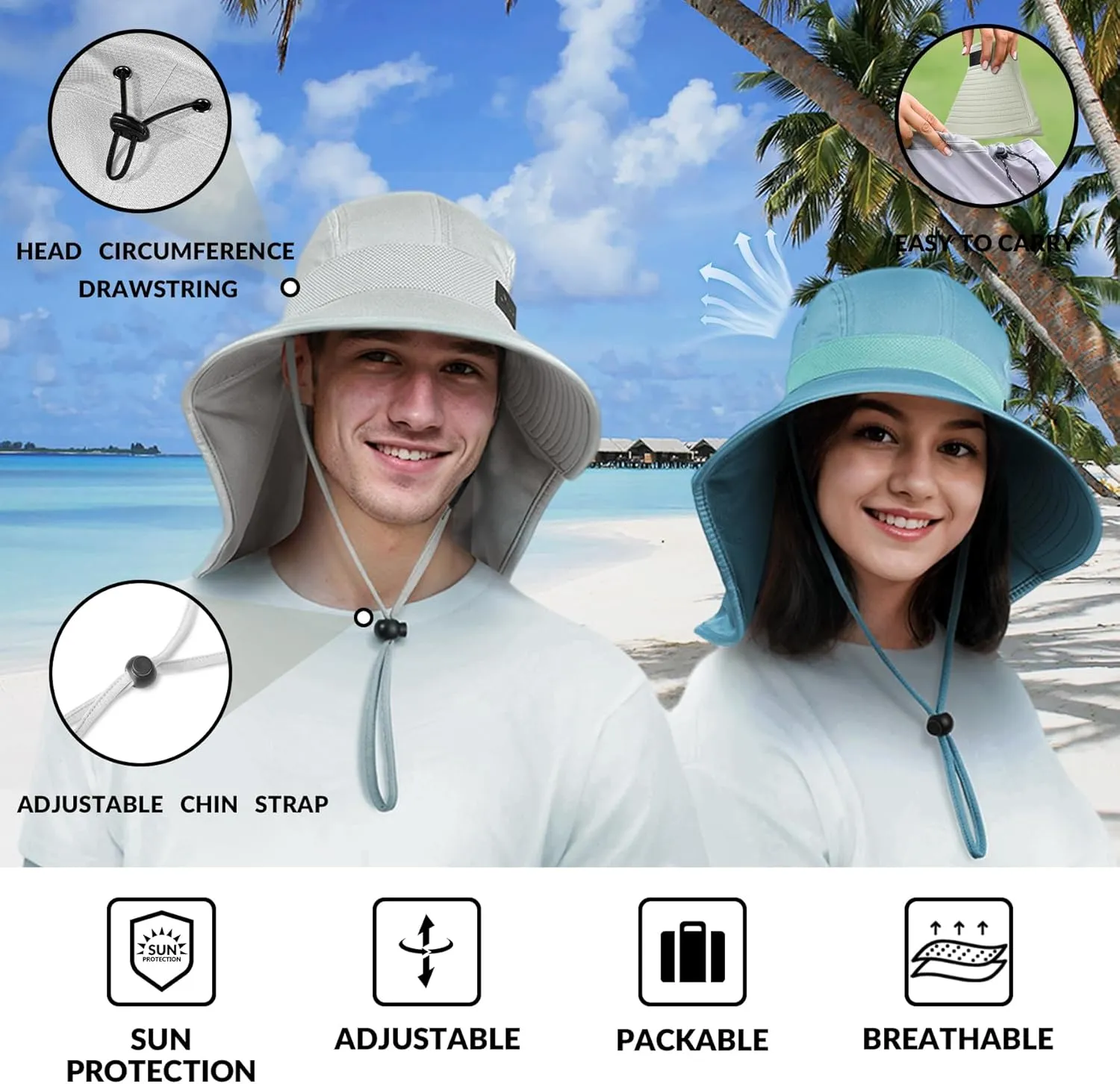 Sukeen Cooling Sun Hat for Men Women UPF50  Wide Brim Fishing Hat with Neck Flap Adjustable Foldable Bucket Hat for Hiking