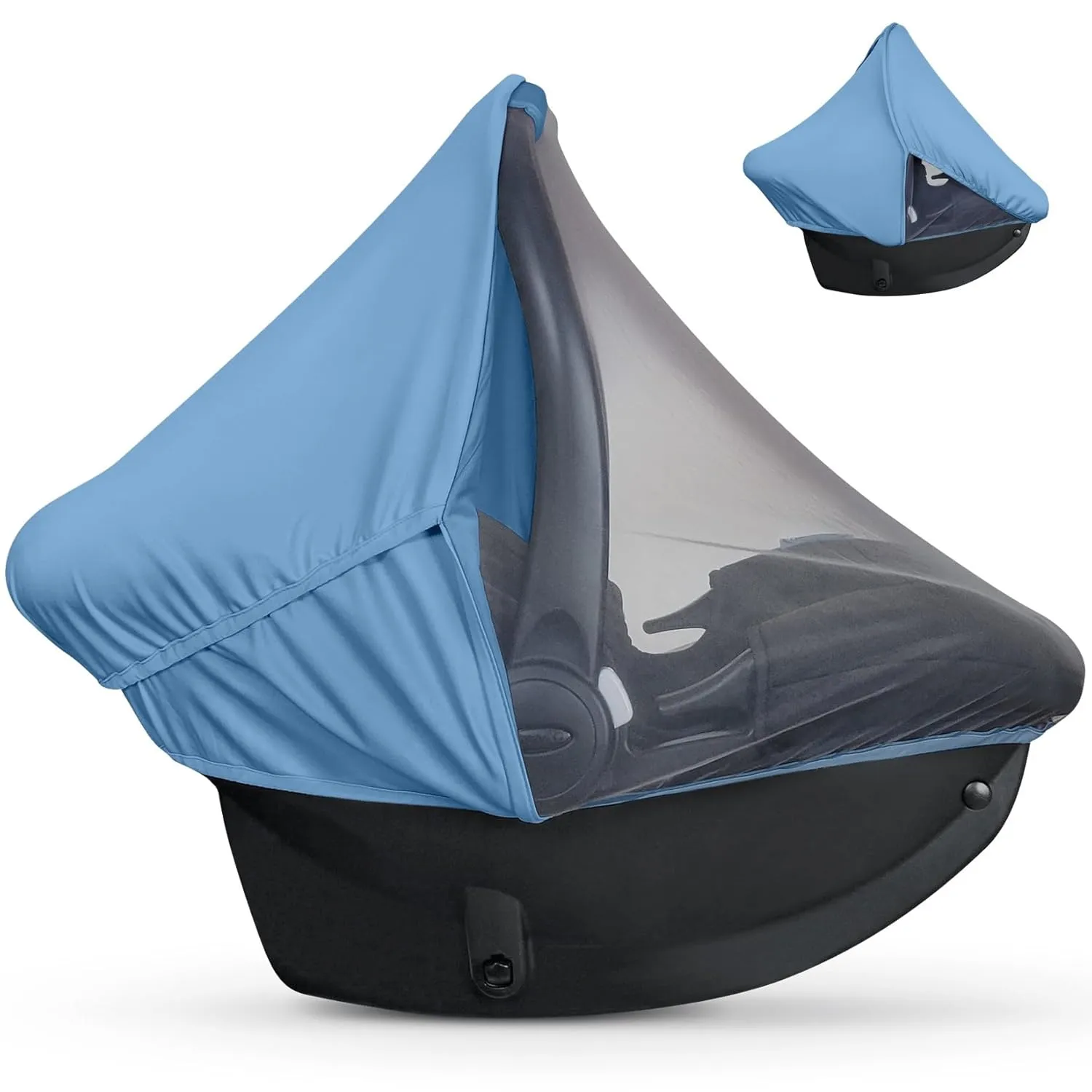Summer Baby Car Seat Cover | 2-in-1 Breathable Carseat Sun Shade & Mosquito Net | UV Protection Lightweight Canopy Covers for Infant Boys | Bug Net Mesh for Spring & Summer Warm Weather (Blue)