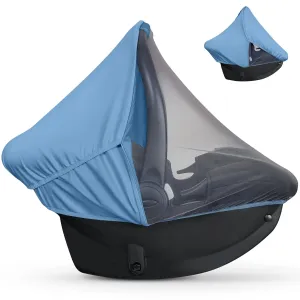 Summer Baby Car Seat Cover | 2-in-1 Breathable Carseat Sun Shade & Mosquito Net | UV Protection Lightweight Canopy Covers for Infant Boys | Bug Net Mesh for Spring & Summer Warm Weather (Blue)