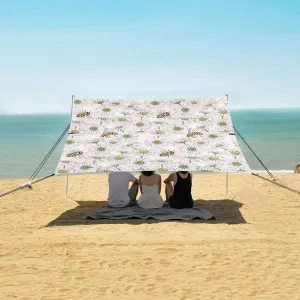 Summer Bees Beach Canopy Tent Anti-UV & Wind Resistant, Flower Camping Sun Shelter Easy Setup Portable,Outdoor Shade Tents with Sandbags,Sand Shovels,Ground Pegs & Stability Poles
