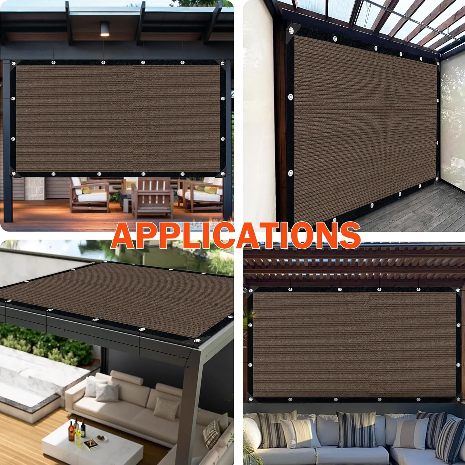 Sun Shade Cloth with Grommets,90% UV Protection Shade Fabric,Pergola Shade Cover Canopy Fence Privacy Screen Balcony,Brown Sunshades for Patio Pergola Garden Backyard Outdoor,Mocha-20x20FT