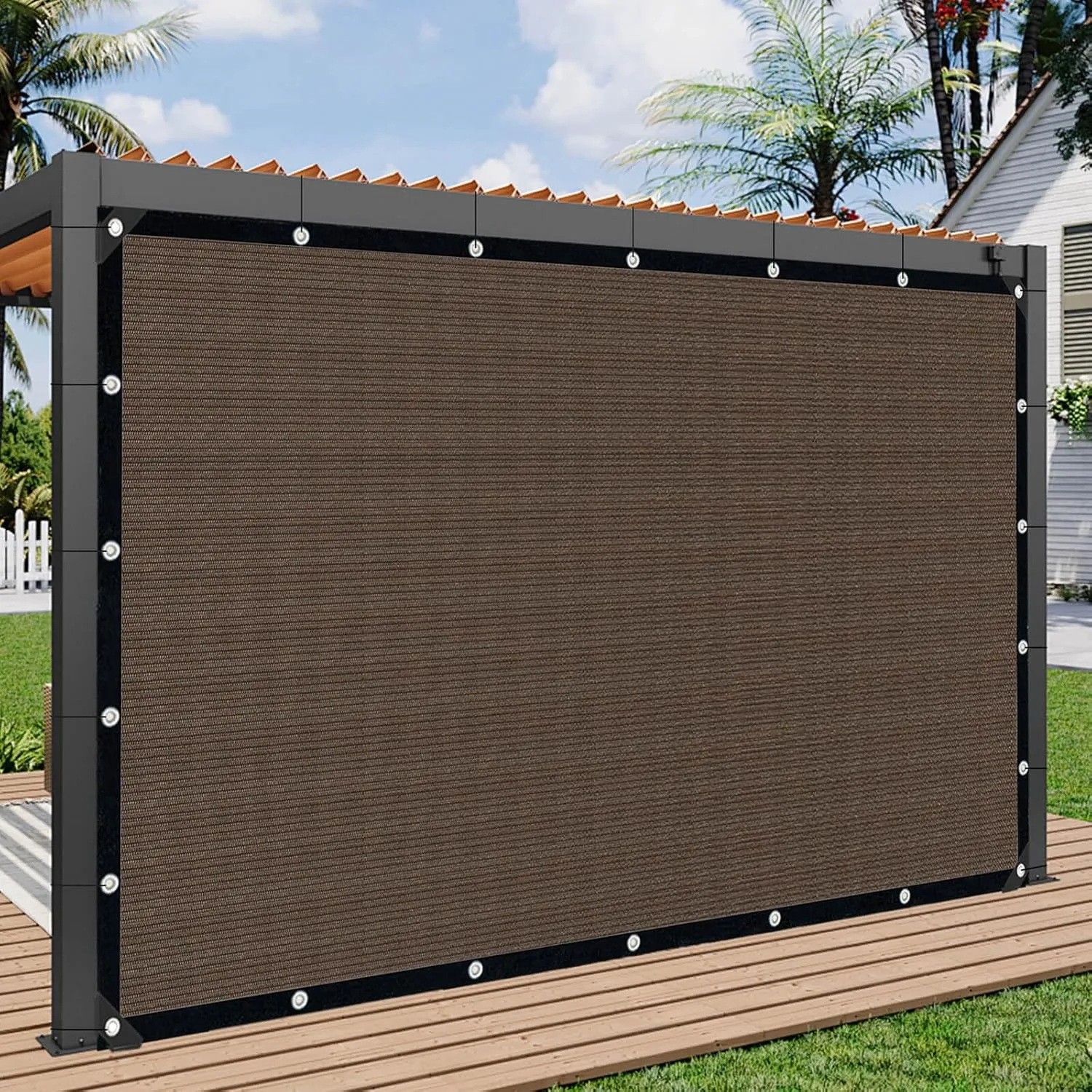 Sun Shade Cloth with Grommets,90% UV Protection Shade Fabric,Pergola Shade Cover Canopy Fence Privacy Screen Balcony,Brown Sunshades for Patio Pergola Garden Backyard Outdoor,Mocha-8x8FT