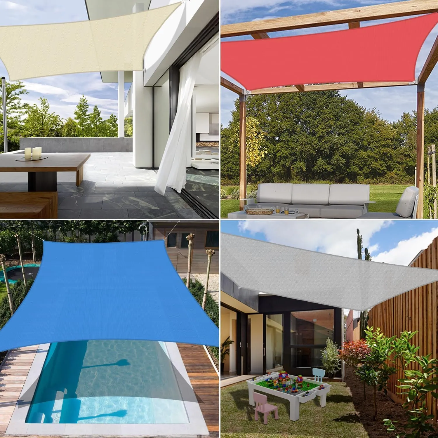 Sun Shade Sail 10' x 20' Cream Rectangle Canopy Sail Shade Cover 95% UV Block Permeable Sunshade Outdoor for Patio Yard