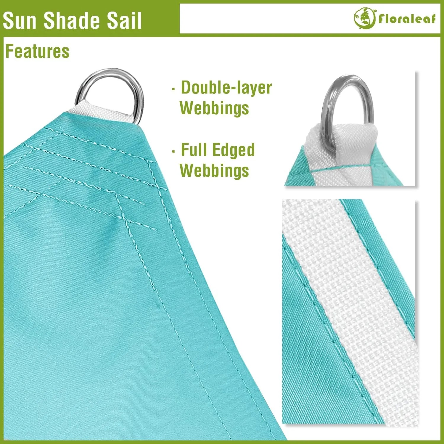 Sun Shade Sail 16'x16'x16' Waterproof Equilateral Triangle Heavy Duty UV Block Canopy Awning for Patio Backyard Lawn Garden Outdoor Activities, Turquoise