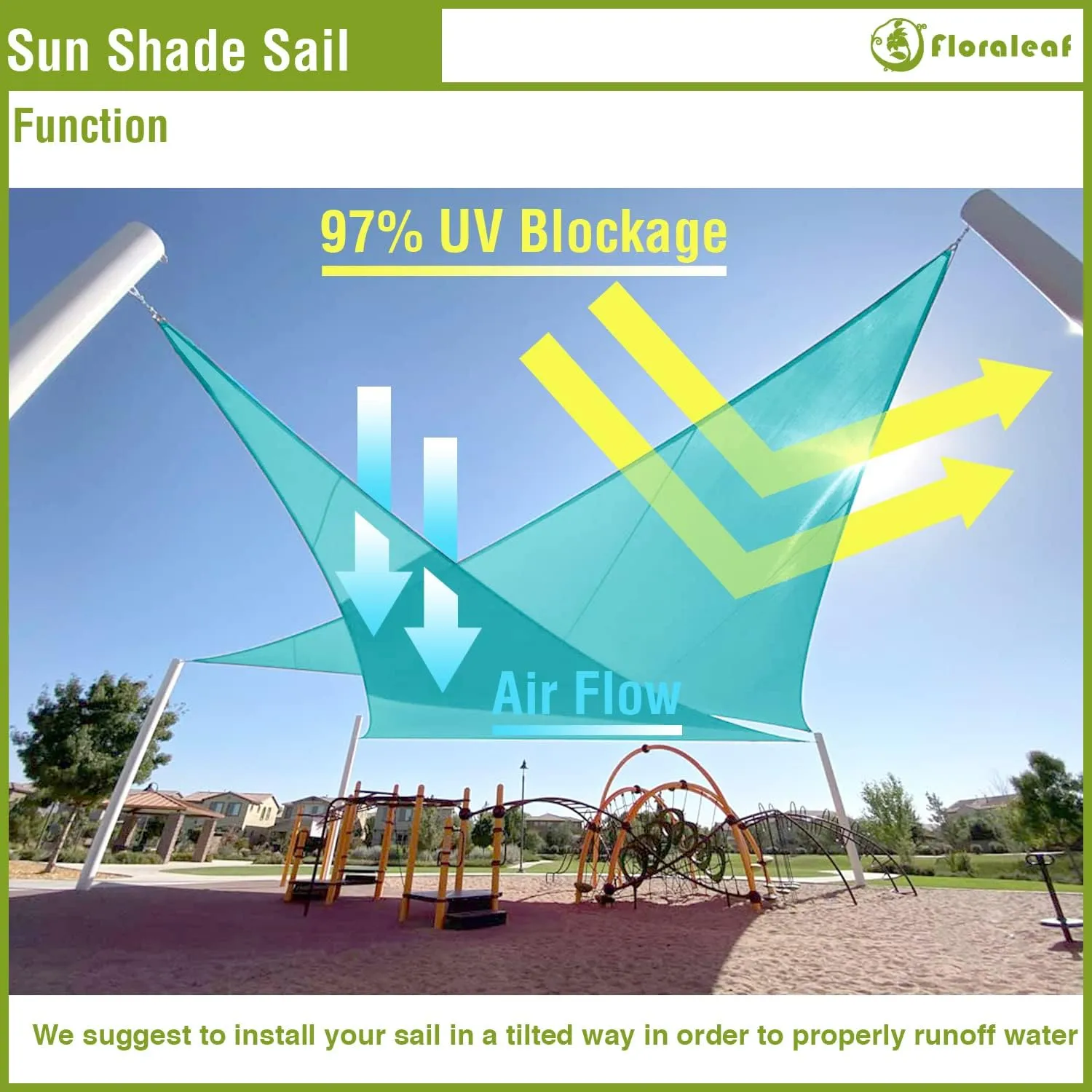 Sun Shade Sail 16'x16'x16' Waterproof Equilateral Triangle Heavy Duty UV Block Canopy Awning for Patio Backyard Lawn Garden Outdoor Activities, Turquoise