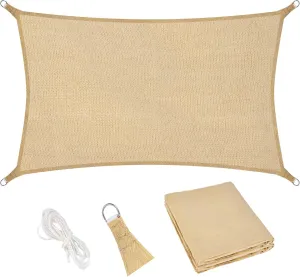 Sun Shade Sail | 6.5' x 10' Sand Rectangle Canopy Sail Shade Cover | UV Block Permeable Sunshade Outdoor for Patio Backyard Deck Pergola