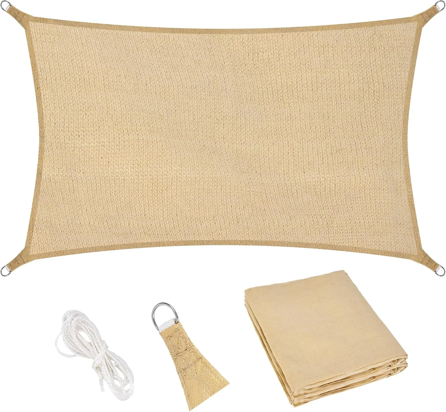 Sun Shade Sail | 6.5' x 10' Sand Rectangle Canopy Sail Shade Cover | UV Block Permeable Sunshade Outdoor for Patio Backyard Deck Pergola