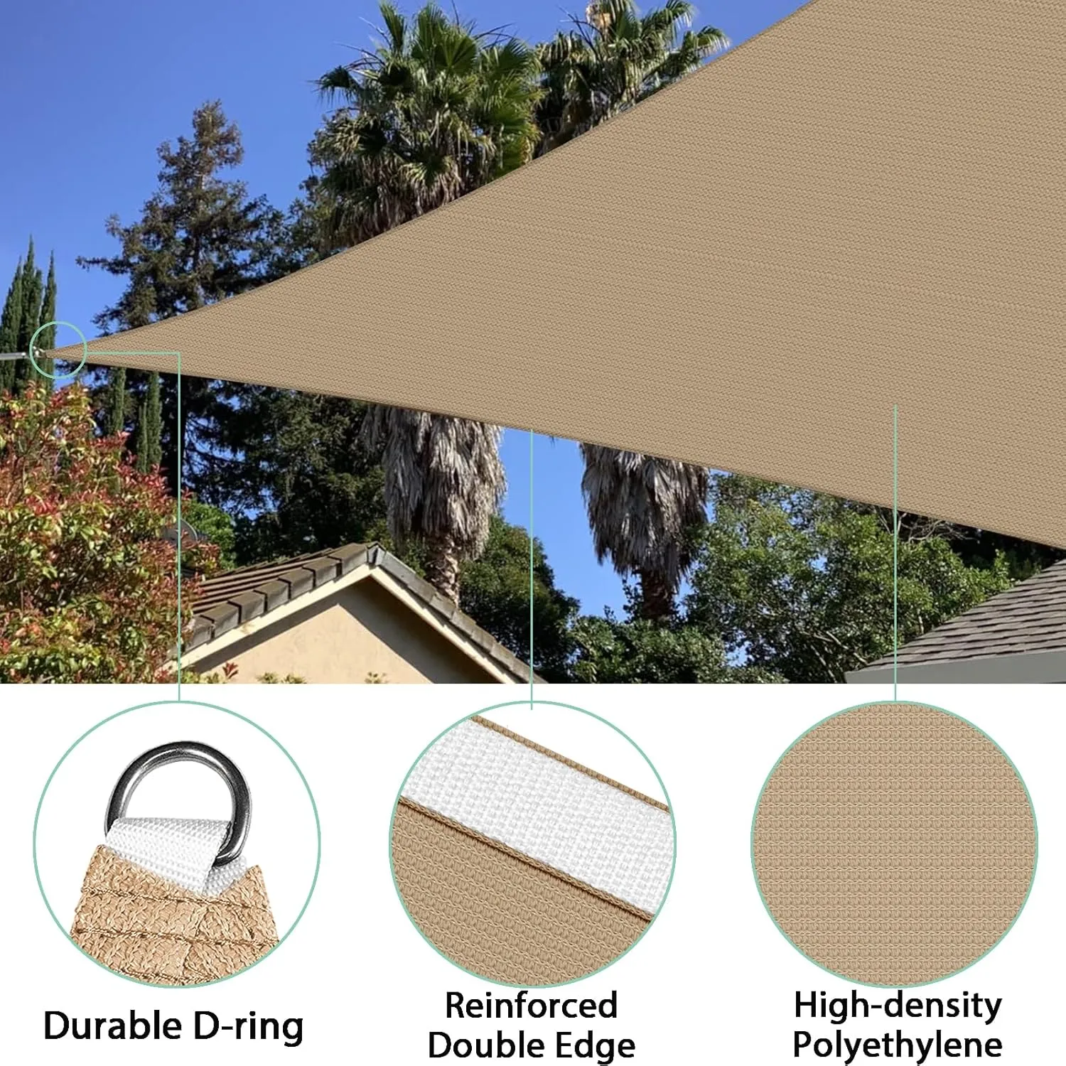 Sun Shade Sail 8' x 8' x 8' Triangle Canopy Awning Fabric Cloth Screen UV Block Heavy Duty Commercial Grade Outdoor Patio Carport (Sand)