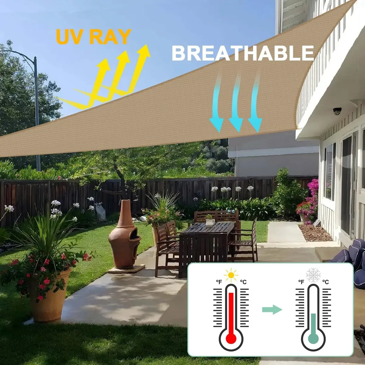 Sun Shade Sail 8' x 8' x 8' Triangle Canopy Awning Fabric Cloth Screen UV Block Heavy Duty Commercial Grade Outdoor Patio Carport (Sand)