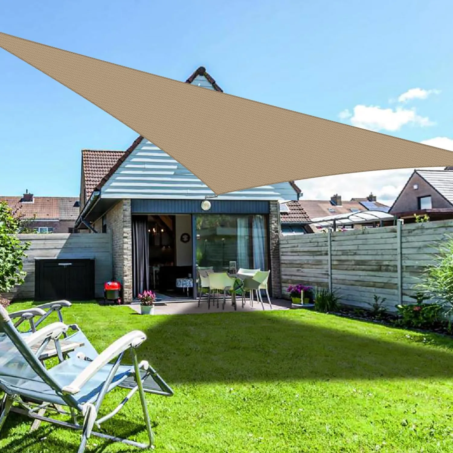 Sun Shade Sail 8' x 8' x 8' Triangle Canopy Awning Fabric Cloth Screen UV Block Heavy Duty Commercial Grade Outdoor Patio Carport (Sand)