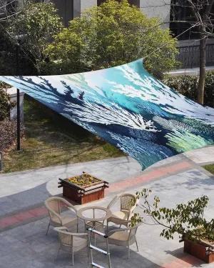 Sun Shade Sail 8'x10', Coastal Ocean Rectangle UV Block Outdoor Canopy Shades, Summer Vintage Colorful Coral Fabric Porch Shades Cloth Sunshade Covers for Patio/Backyard/Garden