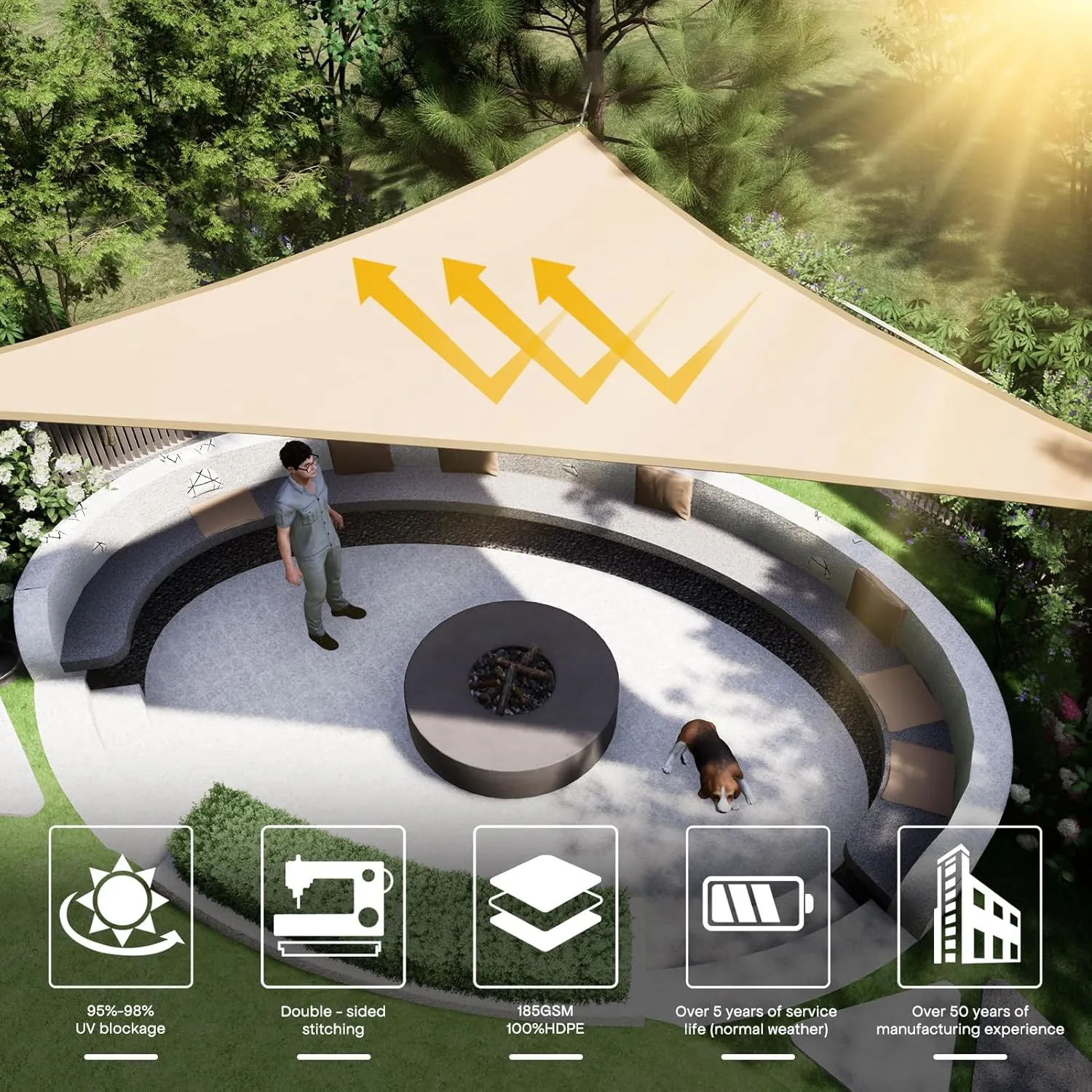 Sun Shade Sail Canopy, 16'x 16'x 16' Triangle 95% UV Block Shade Cover for Outdoor, Backyard Patio, Lawn, Garden, Sandbox Carpor Sand