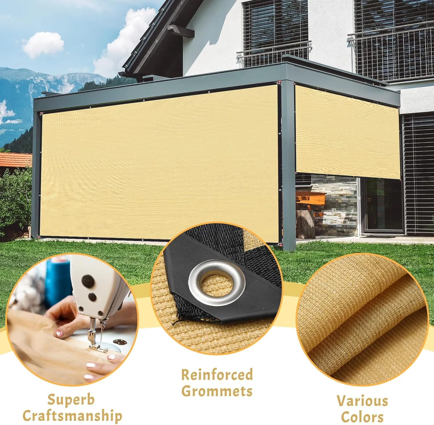 Sun Shade Sail Rectangle 6' x 8',95% UV Block 185 g/m² Heavy Duty Shade Cloth,Wind -Proof Sun-Proof Sunshade Canopy Over 3 Years Used Outdoor,Sand Color