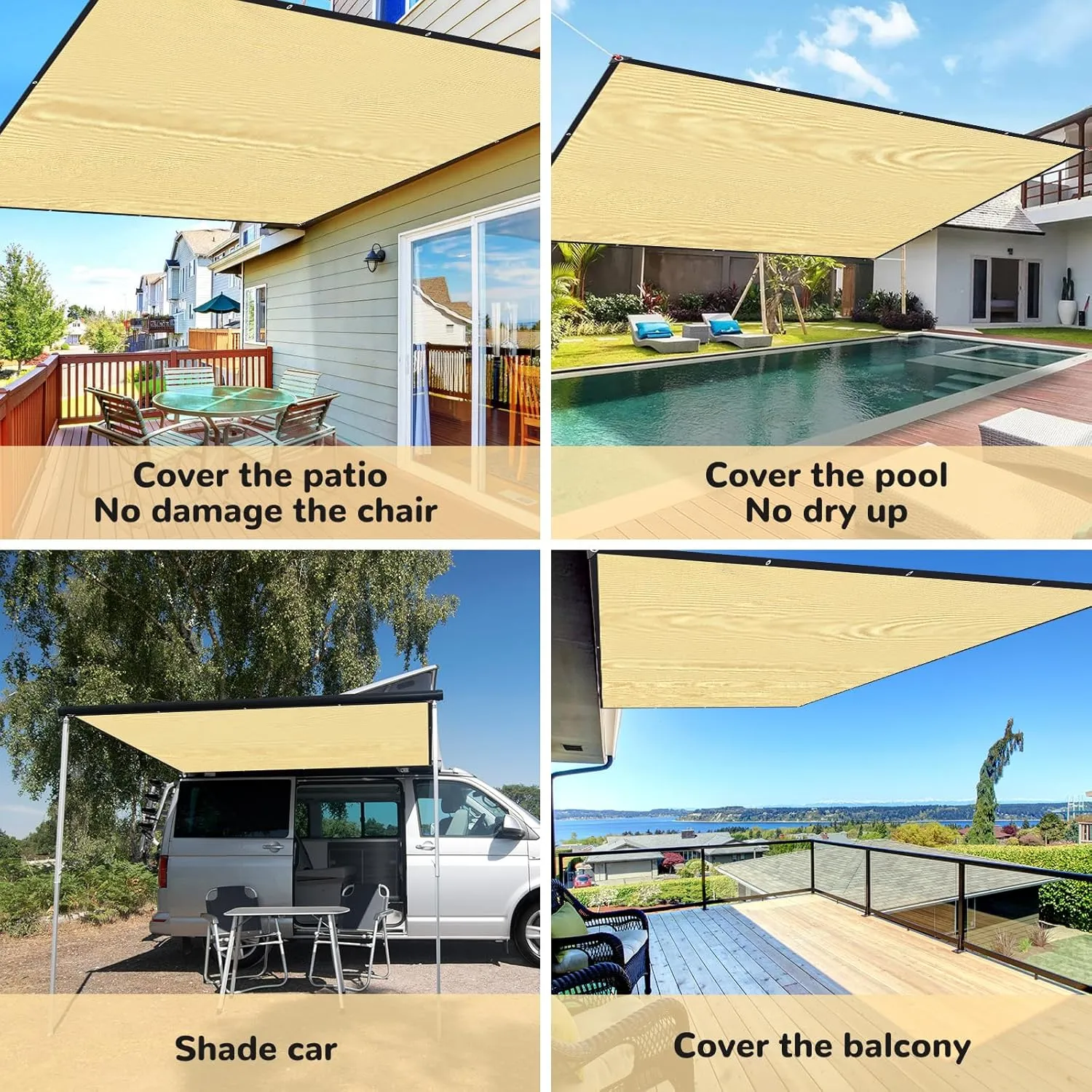 Sun Shade Sail Rectangle 6' x 8',95% UV Block 185 g/m² Heavy Duty Shade Cloth,Wind -Proof Sun-Proof Sunshade Canopy Over 3 Years Used Outdoor,Sand Color