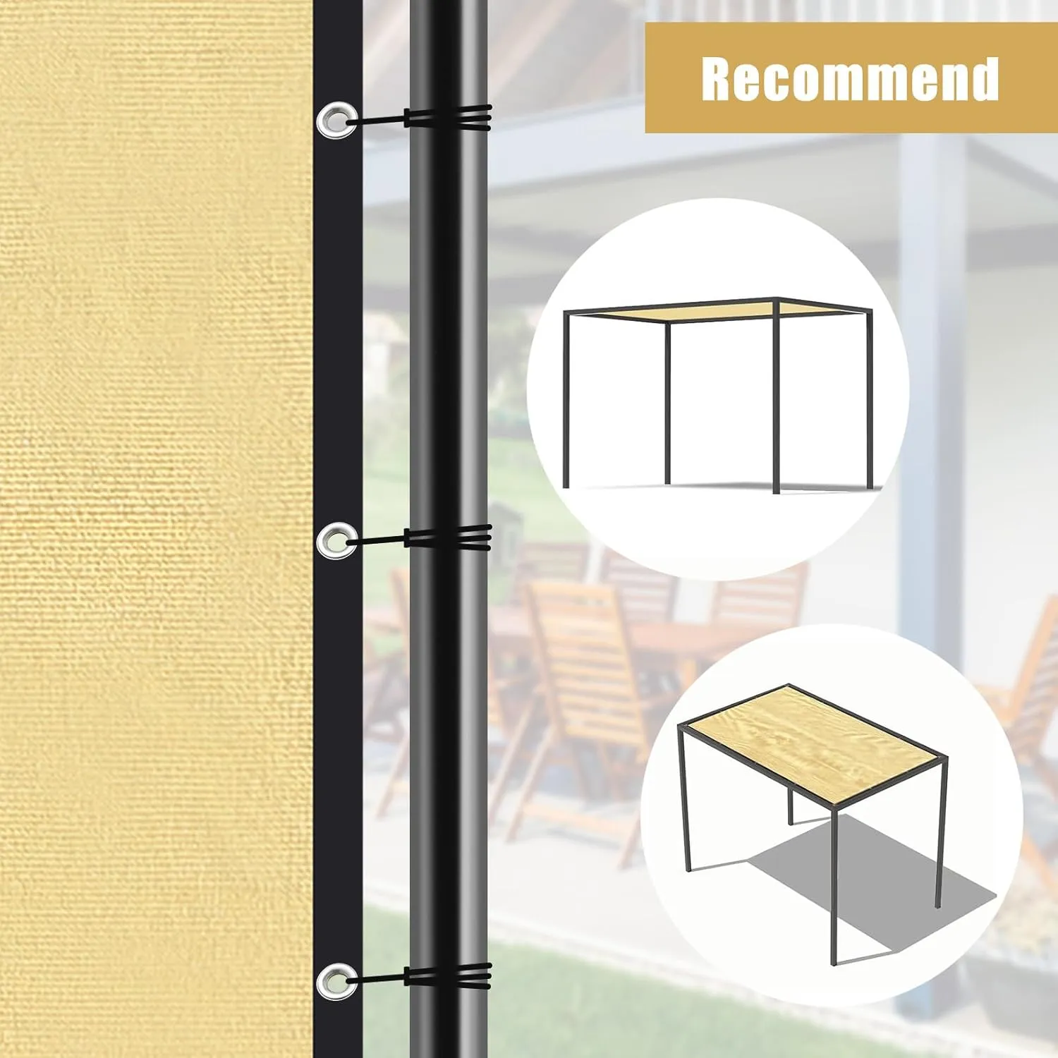 Sun Shade Sail Rectangle 6' x 8',95% UV Block 185 g/m² Heavy Duty Shade Cloth,Wind -Proof Sun-Proof Sunshade Canopy Over 3 Years Used Outdoor,Sand Color