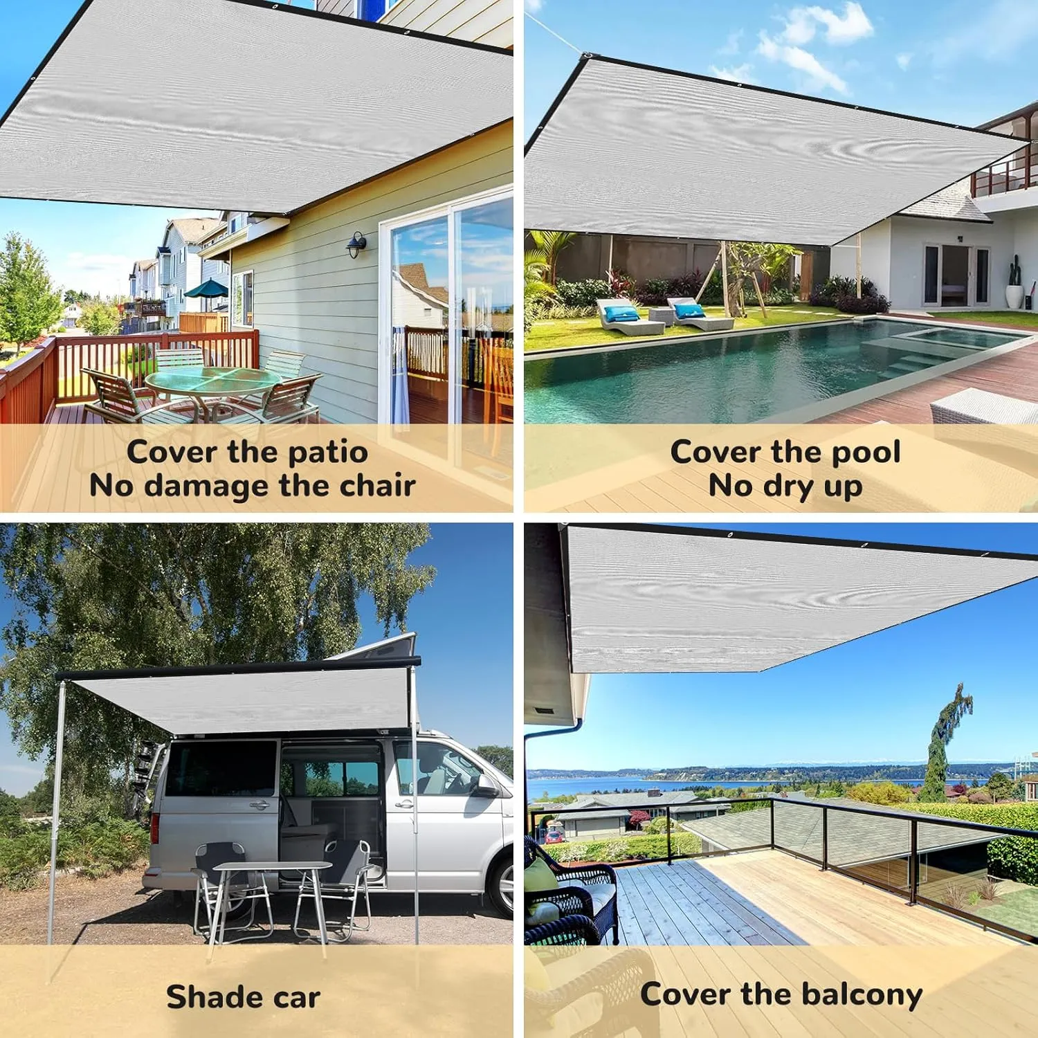 Sun Shade Sail Rectangle 6' x 8',95% UV Block 185 g/m² Heavy Duty Shade Cloth,Wind -Proof Sun-Proof Sunshade Canopy Over Used Outdoor (6' x 8' Gray)