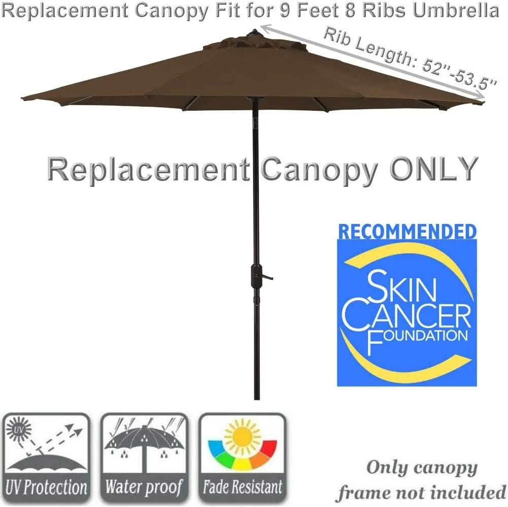 Sunbrella Fabric Umbrella Replacement Canopy Only for 9 feet 8 Ribs Outdoor Patio Umbrella UPF 50 