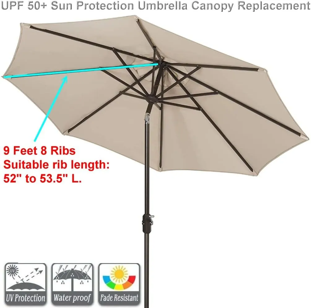 Sunbrella Fabric Umbrella Replacement Canopy Only for 9 feet 8 Ribs Outdoor Patio Umbrella UPF 50 